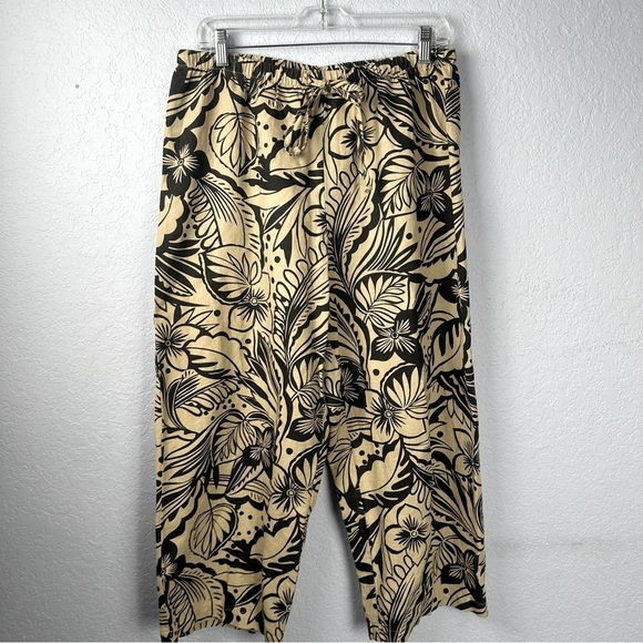 Hot Cotton Petite Tropical Wide Leg Linen Cotton Blend Pants Drawstring Size M - Picture 1 of 6